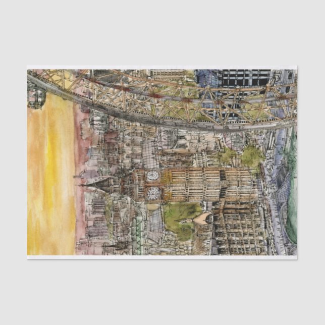 Papier Mousseline Destinations | Aquarelle Big Ben & London Eye (Recto)