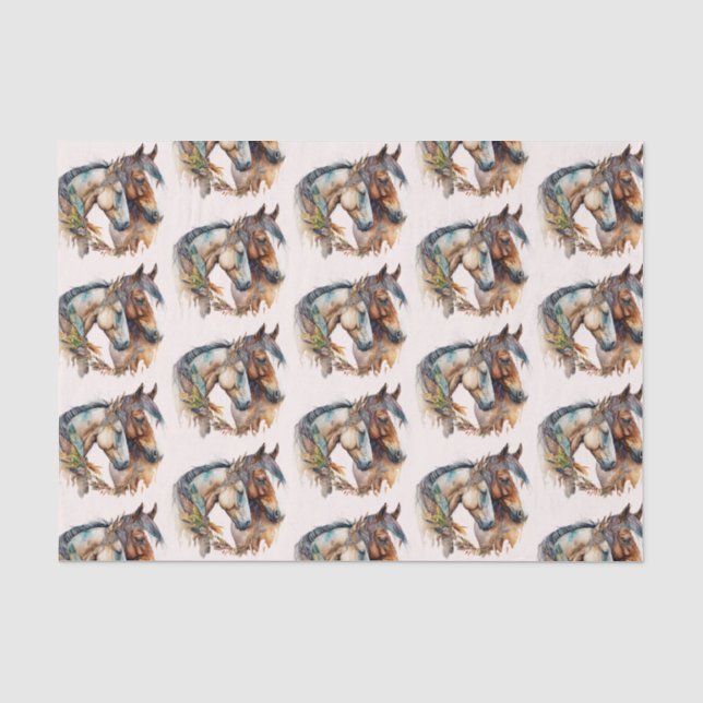 Papier Mousseline Deux beaux chevaux Western Boho Motif (Recto)