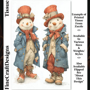 Papier Mousseline Deux Bonshommes de Neige à l'Aquarelle Originaux e