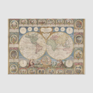 Papier Mousseline Deux cartes historiques se Globes avec Vignettes