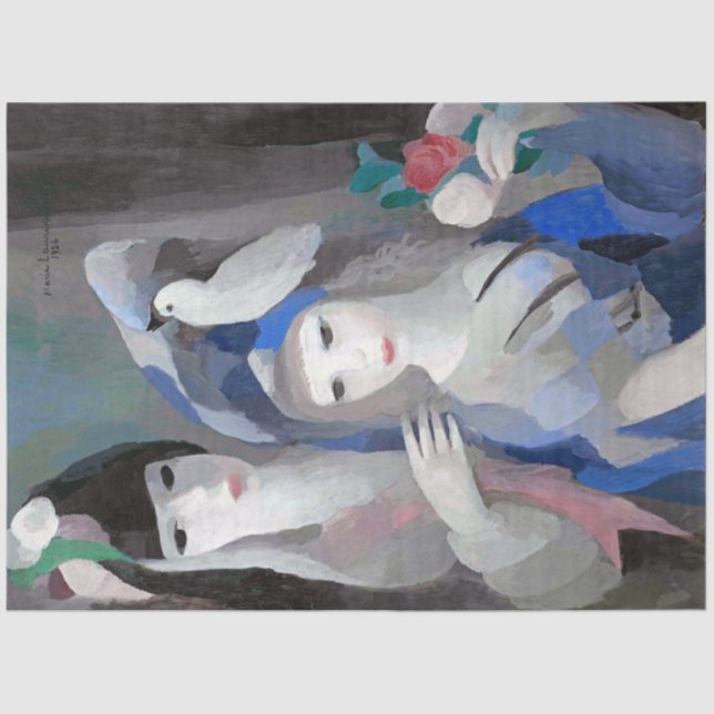 Papier Mousseline Deux dame et une colombe, Marie Laurencin (Recto)