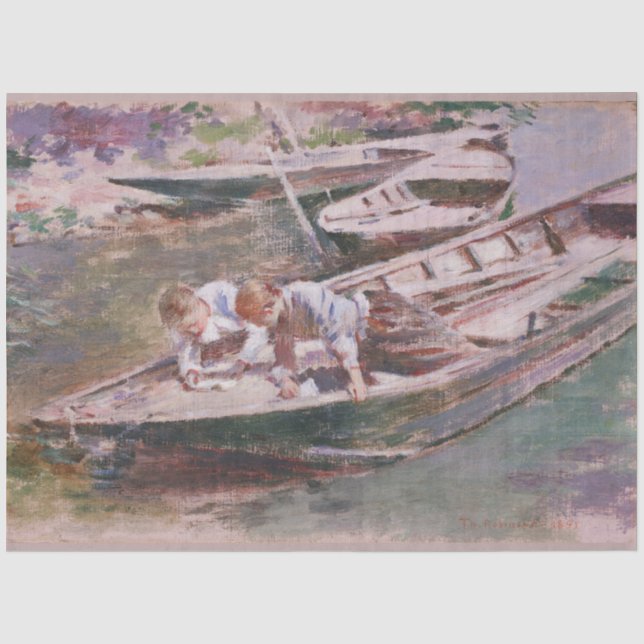 Papier Mousseline Deux garçons en bateau (par Theodore Robinson) (Recto)