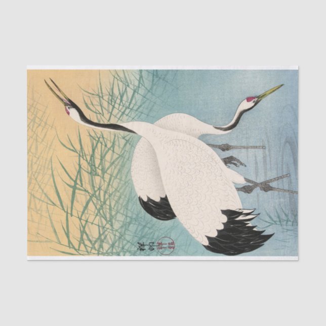 Papier Mousseline Deux grues par Ohara Koson (Recto)
