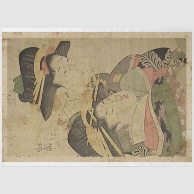 Papier Mousseline Deux Japonaises Boîtiers Imprimer Style Ukiyo (Recto)