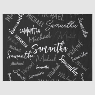Papier Mousseline Deux noms couple motif monogramme noir gris blanc