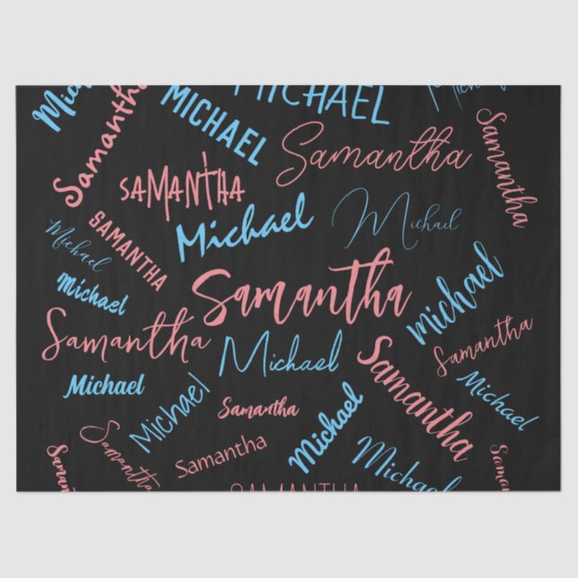 Papier Mousseline Deux noms couples motif monogramme bleu rose clair (Recto)