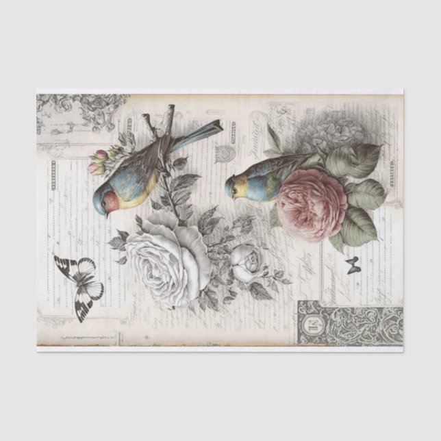 Papier Mousseline Deux oiseaux Découpage Vintage (Recto)