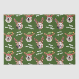 Papier Mousseline Deux rennes photo de chien Joyeux Noël vert