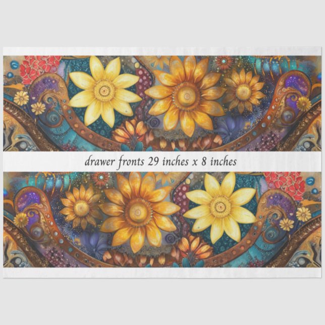 Papier Mousseline Devantures de tiroir florales Boho 29x8"  (Recto)