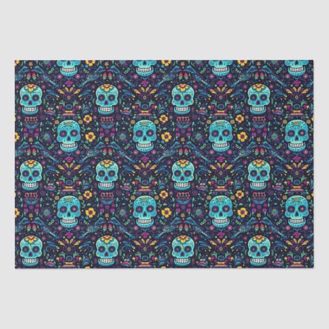 Papier Mousseline Día de Muertos Reverie : Turquoise Sugar Skull Spe (Recto)