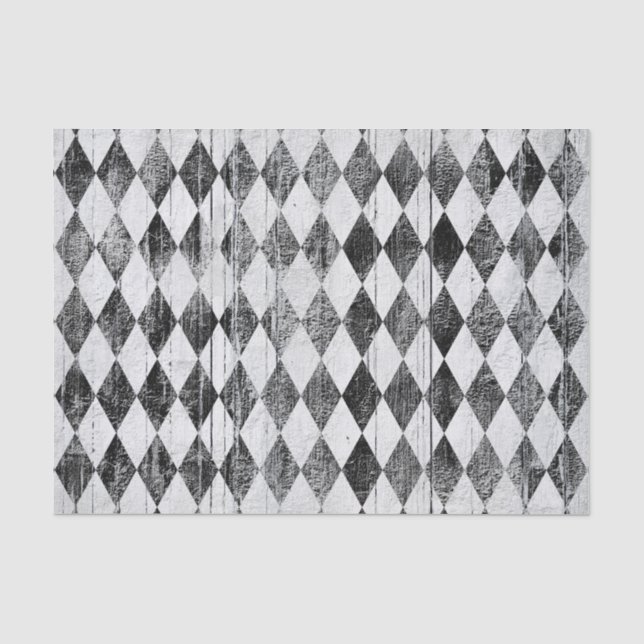 Papier Mousseline Diamant noir et blanc affligé de harlequin (Recto)