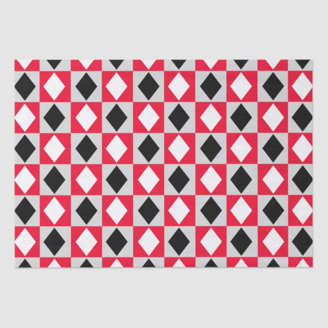 Papier Mousseline Diamant rouge noir blanc géométrique Rhombus (Recto)
