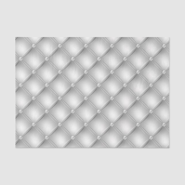 Papier Mousseline Diamant Tufté Argent Faux Cuir Versé (Recto)