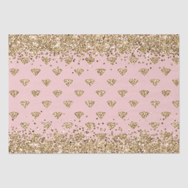Papier Mousseline Diamants de Parties scintillant d'or rose pâle (Recto)