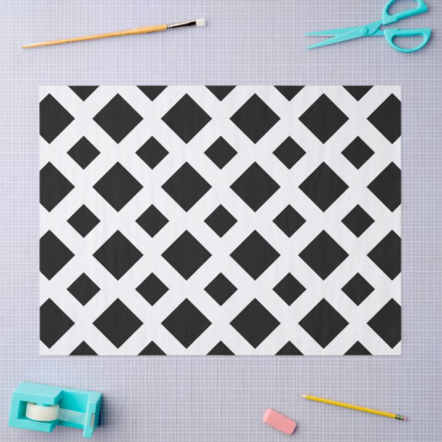 Papier Mousseline Diamants noirs sur papier de tissus blancs (Artisanat)