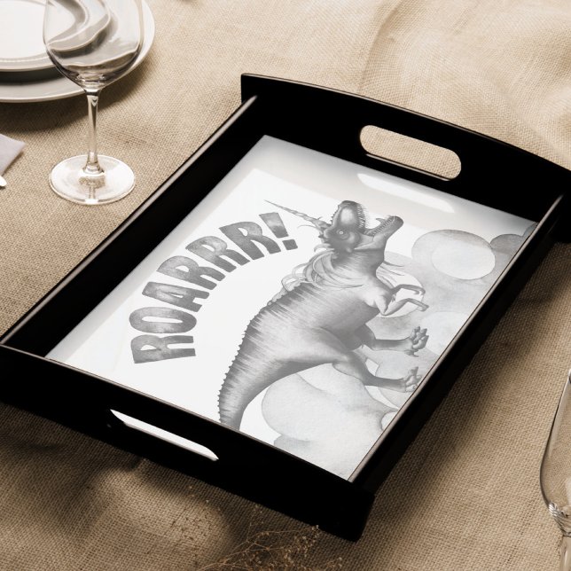 Papier Mousseline Dinocorn Roar | Silver Monochrome Minimal Wordart (Créateur téléchargé)