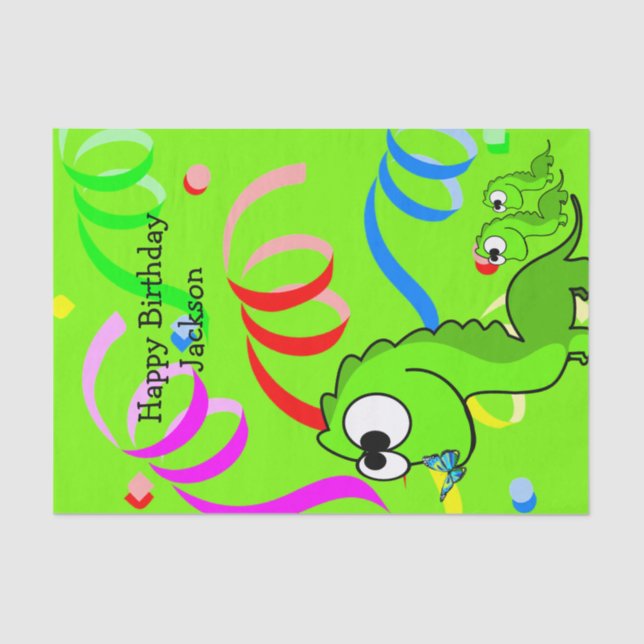 Papier Mousseline Dinosaur Joyeux Anniversaire Tissu Papier (Recto)