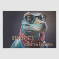 dinosaure bleu portant une écharpe de Noël