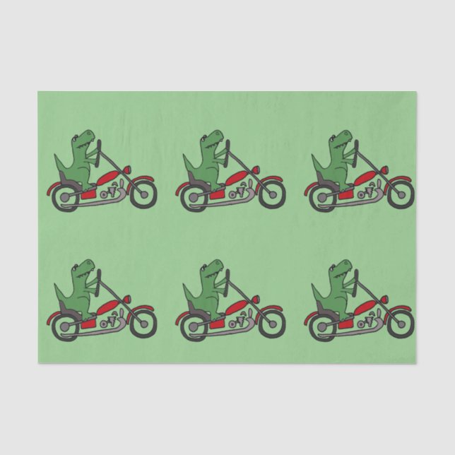 Papier Mousseline Dinosaure vert drôle de T-rex sur la moto (Recto)