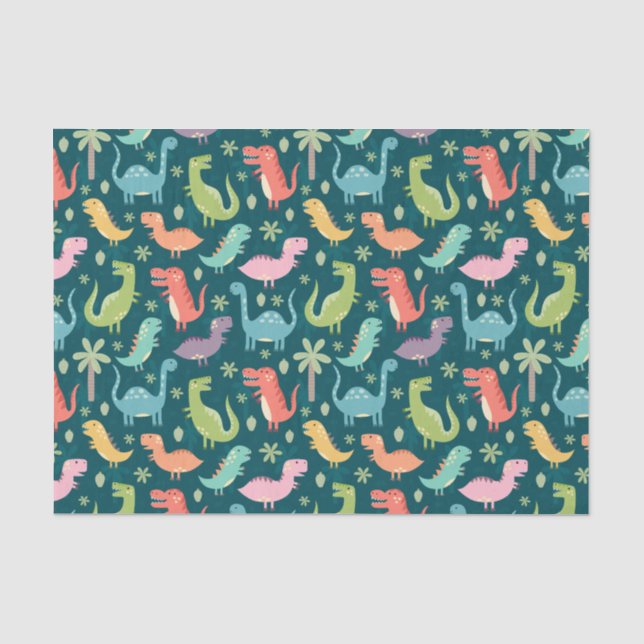 Papier Mousseline Dinosaures colorés mignons la nuit (Recto)