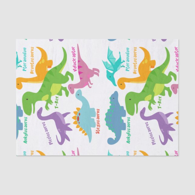 Papier Mousseline Dinosaures Et Noms De Petits Enfants (Recto)