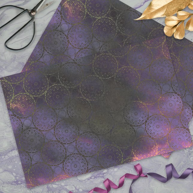 Papier Mousseline Distressed Ornate foncé violet rose or Damas (Créateur téléchargé)