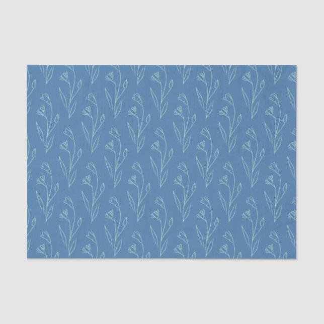 Papier Mousseline Ditsy Dainty Boho Floral Line Art Dessin en bleu  (Recto)