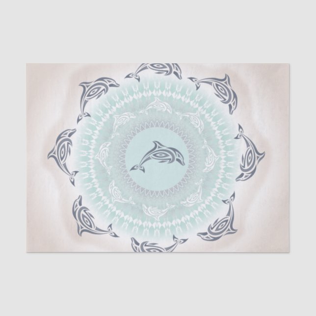 Papier Mousseline Dolphins Mandala Pale Blue Taupe (Recto)