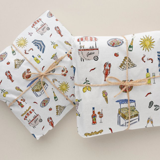 Papier Mousseline Doodle d'été italien méditerranéen (Créateur téléchargé)