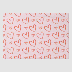 Papier Mousseline Doodles de coeur mignons - rose et rouge