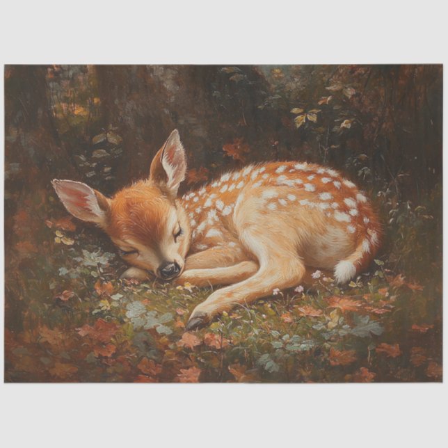 Papier Mousseline Dormir Fawn Deer Peinture Découpage (Recto)
