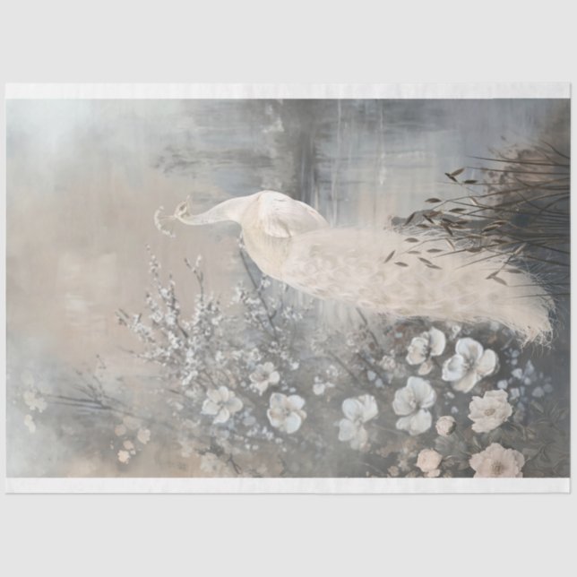 Papier Mousseline Doublure d'argent, Peacock blanc, Imaginaire paris (Recto)