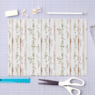 Papier Mousseline Douche de Mariage Rayures Florales Roses