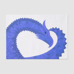 Papier Mousseline Dragon de coeur bleu sur blanc