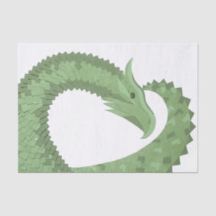 Papier Mousseline Dragon de coeur vert olive blanc
