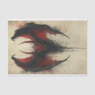 Papier Mousseline Dragon gothique spectaculaire en noir et rouge