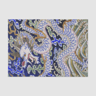 Papier Mousseline dragon vintage bleu de broderie de tatouage de
