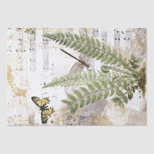Papier Mousseline Dragonfly Fern Butterfly Music Gold Decoupage Idée (Recto)
