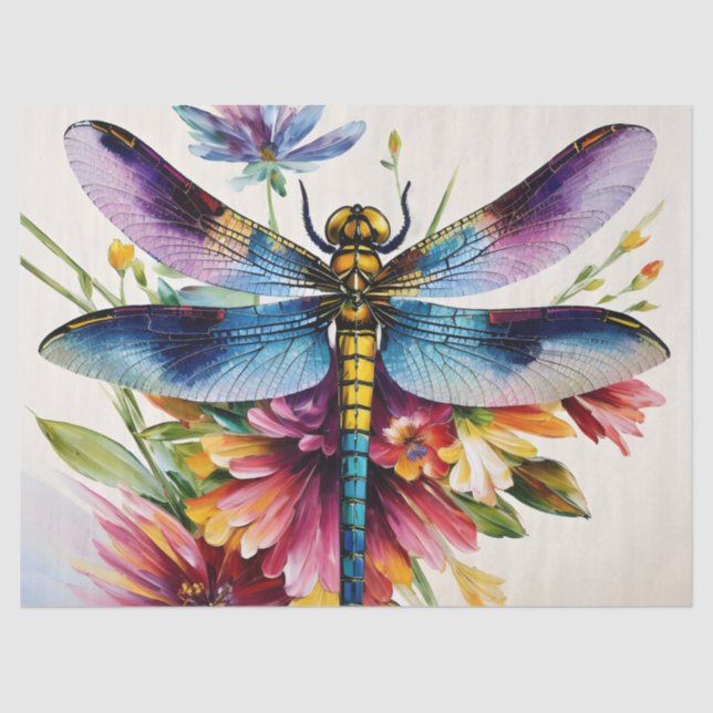 Papier Mousseline Dragonfly Floral Multicolor Art (Recto)