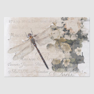 Papier Mousseline Dragonfly French Script Shabby Floral Decoupage