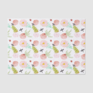 Papier Mousseline Dragonlies Jardin d'aquarelle Rose