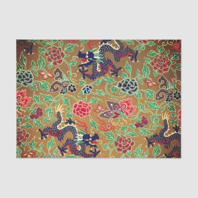 Papier Mousseline DRAGONS ASIATIQUES AVEC BOUTEILLES Papier Tissu (Recto)