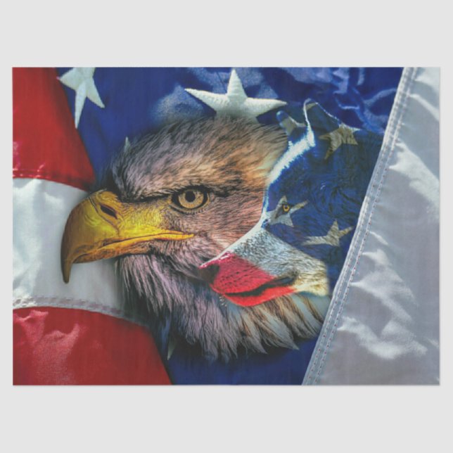 Papier Mousseline Drapeau Américain Bald Eagle Et Wolf (Recto)