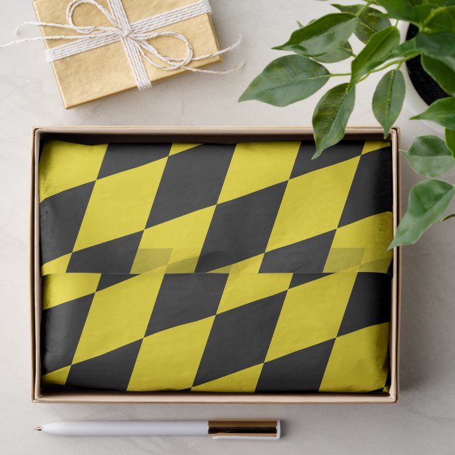 Papier Mousseline Drapeau diamant de Bavière noire et jaune Motif (Cadeau)