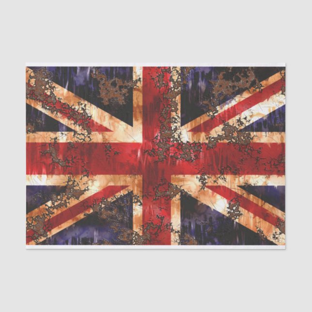 Papier Mousseline Drapeau du Royaume-Uni patriotique rouillé (Recto)