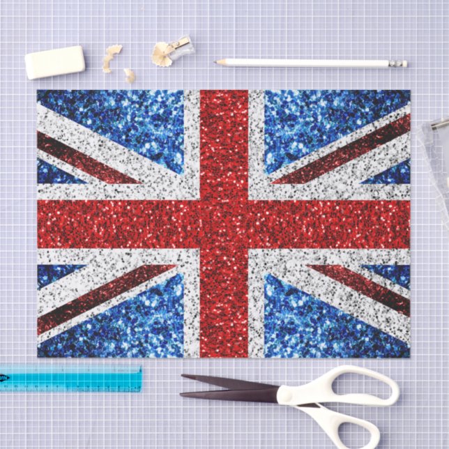 Papier Mousseline Drapeau rouge bleu blanc brillant parties scintill (Artisanat)