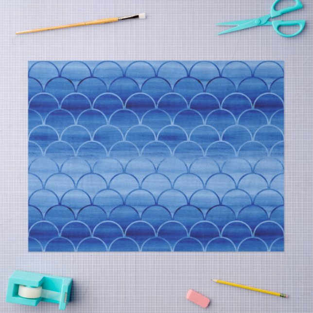 Papier Mousseline Dreamy Blue Peint Motif de formes de ventilateur (Artisanat)