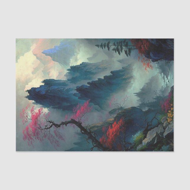 Papier Mousseline Dreamy Misty Mountain Paysage Papier Tissu (Recto)