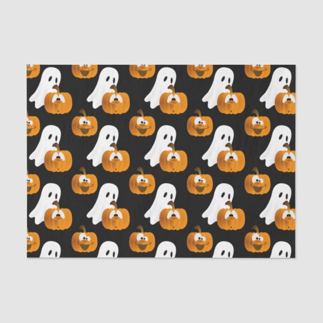 Papier Mousseline Drôle Citrouilles d'Halloween et fantôme (Recto)