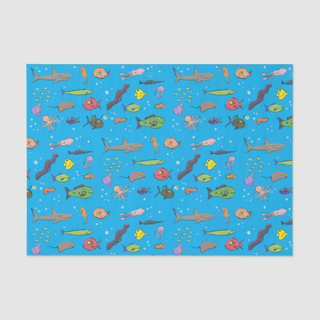 Papier Mousseline Drôle des créatures marines dessin motif (Recto)